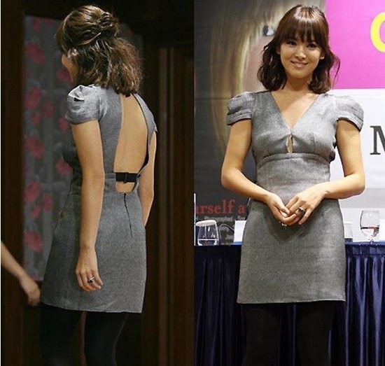 Tóc ngắn uốn cong phần đuôi giúp gương mặt của Song Hye Kyo trẻ trung hơn.