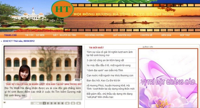 Ảnh chụp từ website hội đồng hương Hà Tĩnh, có đăng hình và bài để bình chọn cho Bùi Thị Minh Hải.