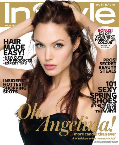 Angelina Jolie - người phụ nữ trong mơ của Cristiano Ronando đẹp hút hồn trên tạp chí Instyle's. Bìa tạp chí sử dụng tông màu đen - tượng trưng cho vẻ đẹp bí hiểm, quyền uy, màu vàng đồng tượng trưng cho ánh hào quang. Hai gam màu làm nên hình ảnh Angelina Jolie: đẹp rực rỡ, quyền uy, xen lẫn chút kiêu kỳ, bí hiểm.