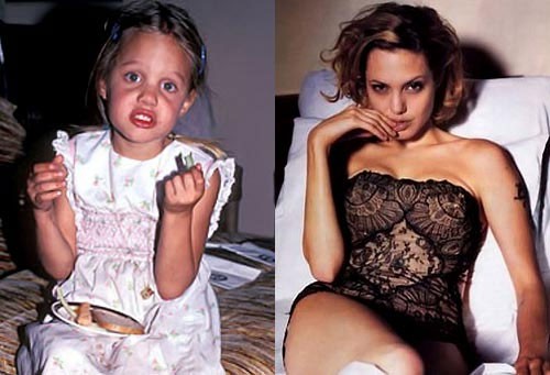 Làn môi cong gợi cảm đã "lộ rõ" ngay từ thuở bé đối với Angelina Jolie.