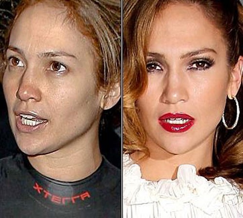 Jennifer Lopez không còn xuân sắc. Nhận thấy rõ điều đó, diva này rất chăm trang điểm đậm, sử dụng màu son đỏ nồng nàn để vớt vát chút "vang bóng một thời". Xem thêm: Thảm họa thẩm mỹ của Sao/ Bí quyết chăm sóc da đẹp.