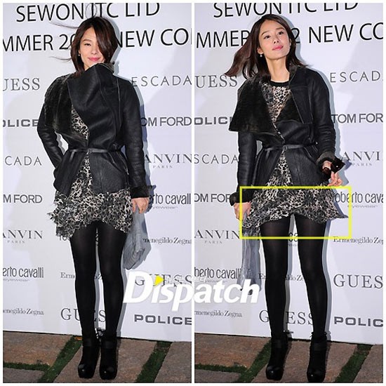 Nếu không có chiếc quần tất đen cứu cánh, có lẽ Kim Hyun Joo đã rơi vào tình huống hớ hênh. (Ảnh: xz) Xem thêm: Thời trang Sao/ Phong cách Phạm Băng Băng.