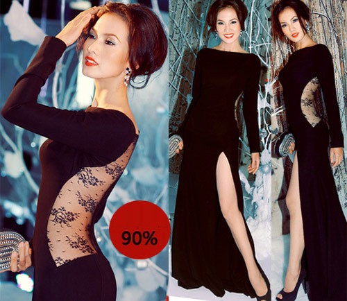 Người mẫu Anh Thư cũng thực sự hoàn hảo với bộ váy đen pha ren sang trọng này. Xem thêm: Điểm danh những chiếc "cằm mới" của Sao Việt.