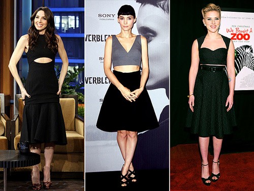 Whitney Cummings, Rooney Mara, Scarlett Johansson diện váy eo cao và áo chẽn. Mốt mới của hè 2012 đang được các cô nàng sành điệu yêu thích. Xem thêm: Váy, áo "nghìn USD" của Sao Việt: có đáng đồng tiền, bát gạo.