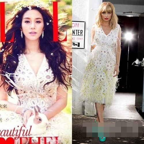 Từ Tử Kỳ và Nicole Richie mặc váy thương hiệu Louis Vuitton 2012. Xem thêm: Váy, áo "nghìn usd" của sao Việt, có đáng đồng tiền bát gạo?
