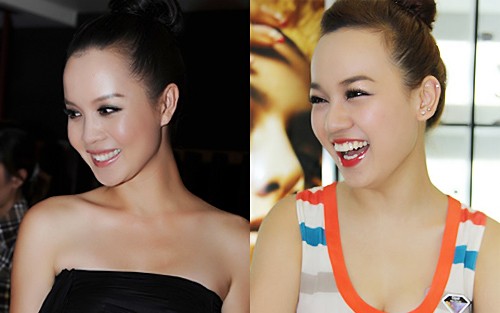 Góc hình quá giống nhau của Á hậu Ngọc Oanh và ca sĩ Hà Hoài Thu. Xem thêm: Để tóc tết, Sao Việt ai "ngoan hiền" hơn ai? (P1)
