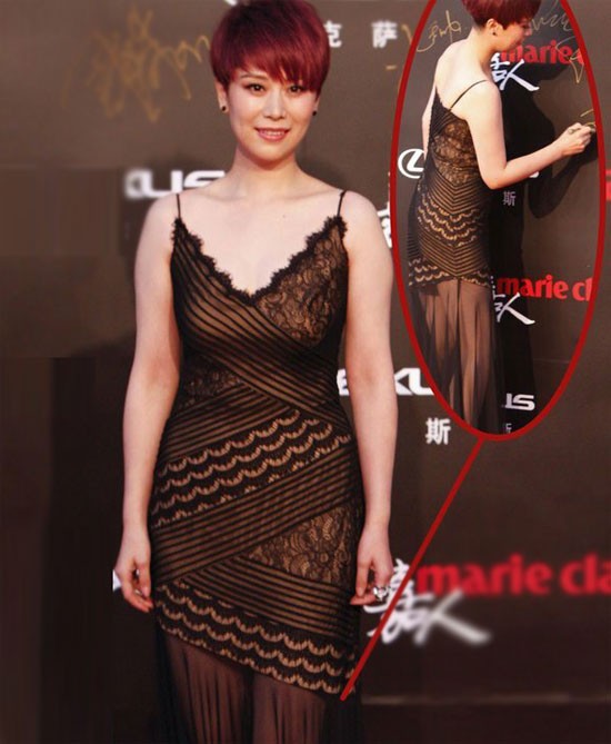 Tham dự tiệc tối qua, diễn viên Hải Thanh gây chú ý với bộ váy ren xuyên thấu.