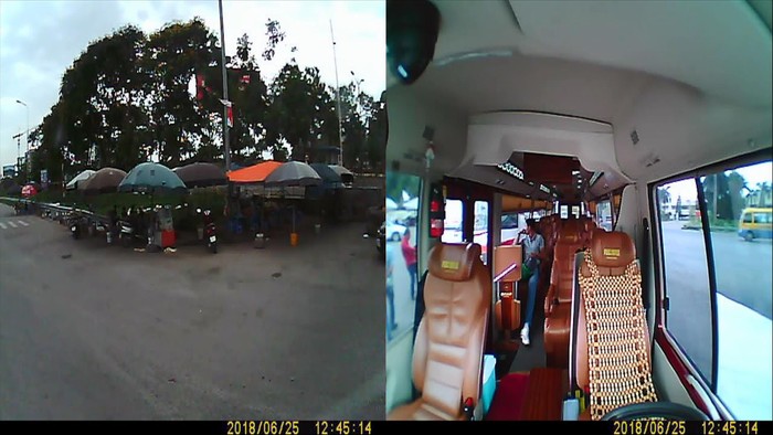 Lái xe Hoan (áo đỏ) bị lái xe và phụ xe Kumho hành hung (Ảnh cắt từ clip).
