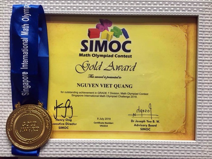 Nguyễn Viết Quang xuất sắc giành Huy chương Vàng Toán quốc tế (Ảnh: Lã Tiến)