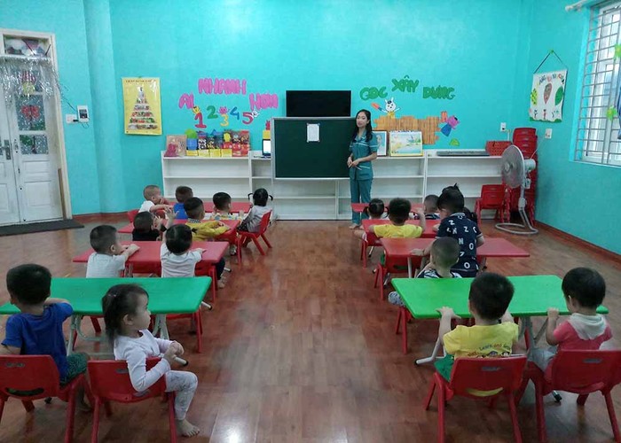 Tiết học của các bé lớp nhà trẻ, Trường Mầm non Family, thành phố Hạ Long (Quảng Ninh). (Ảnh: CTV)