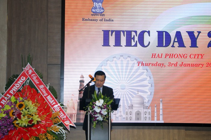 Ông Nguyễn Văn Thành, Phó chủ tịch Ủy ban nhân dân thành phố Hải Phòng phát biểu tại ngày hội ITEC (Ảnh: Lã Tiến)