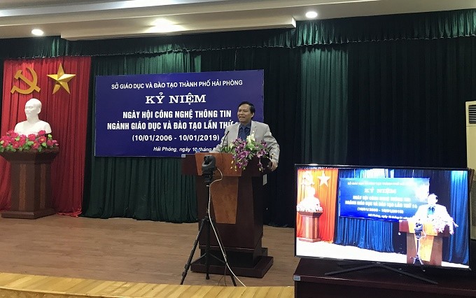 Ông Nguyễn Xuân Trường, Giám đốc Sở Giáo dục và Đào tạo Hải Phòng phát biểu tại lễ kỷ niệm (Ảnh: CTV)