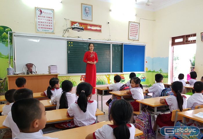Trường tiểu học Hải Thành (quận Dương Kinh, Hải Phòng) đổi mới phương pháp dạy và học ngoại ngữ (Ảnh: Lã Tiến)