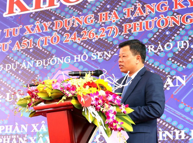 Ông Lê Trung Kiên, Bí thư Quận ủy Lê Chân (Hải Phòng) phát biểu tại lễ khởi công (Ảnh: CTV)