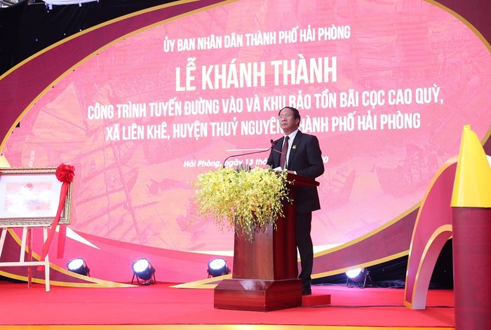 Ông Lê Văn Thành, Bí thư Thành ủy Hải Phòng phát biểu tại lễ khánh thành (Ảnh: CTV)