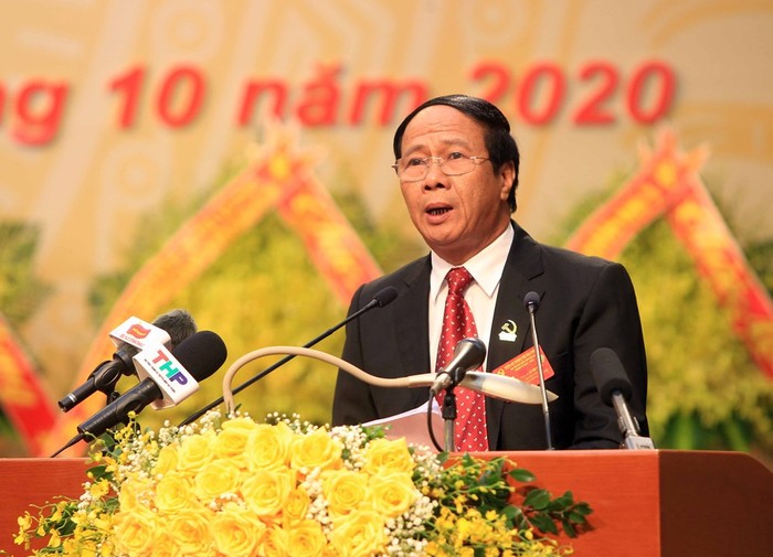 Ông Lê Văn Thành, Bí thư Thành ủy Hải Phòng trình bày Báo cáo Chính trị tại đại hội (Ảnh: CTV)