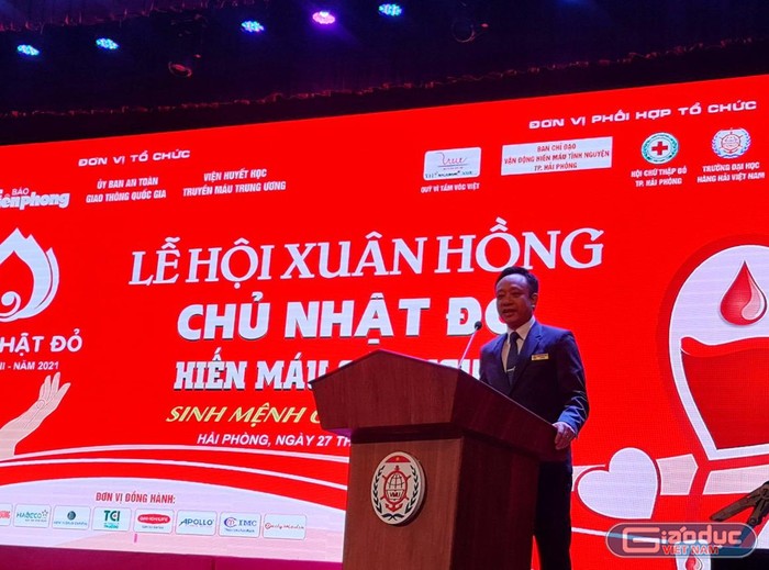Phó giáo sư, Tiến sĩ Phạm Xuân Dương, Hiệu trưởng Đại học Hàng hải Việt Nam phát biểu tại chương trình (Ảnh: Lã Tiến)