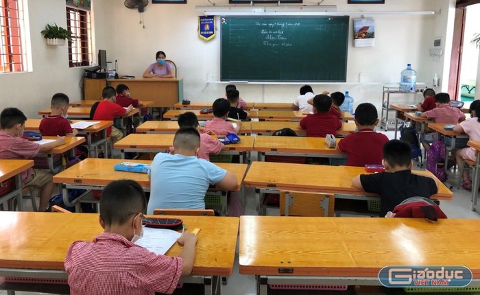 Trường Tiểu học Lê Văn Tám cho học sinh kiểm tra cuối học kỳ 2 (Ảnh: Lã Tiến)