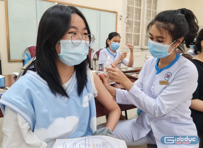 Trước đó vào ngày 29/11, quận Hồng Bàng tổ chức tiêm cho 6/8 trường trung học cơ sở. Theo số liệu đến ngày 30/11, có 2888/3066 học sinh trung học cơ sở trên địa bàn quận Hồng Bàng đã được tiêm (đạt 94% số học sinh đăng ký tiêm). Hiện, còn 178 học sinh chưa tiêm với lý do ốm, đang dùng kháng sinh và chưa đủ tuổi (ảnh: Lã Tiến)
