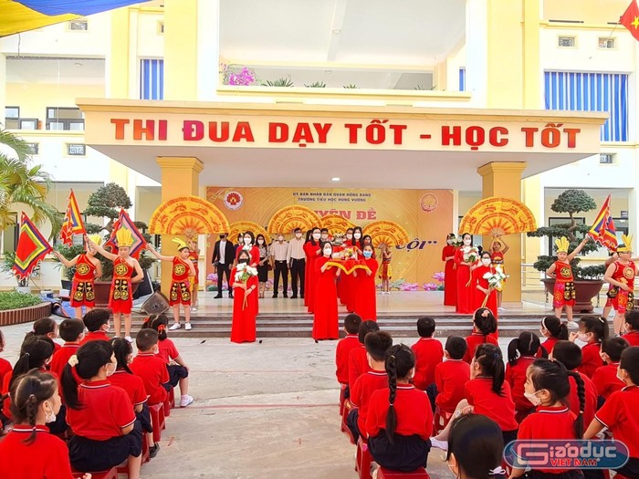 Trường Tiểu học Hùng Vương (Hải Phòng) với các hoạt động hướng về ngày giỗ Tổ Vua Hùng (Ảnh: Lã Tiến)