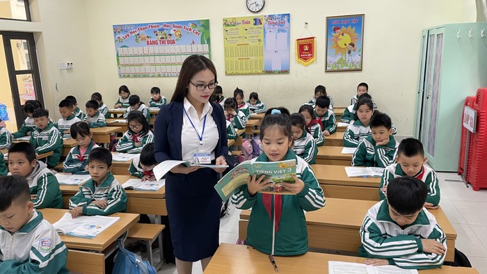 Tiết học tiếng Việt của học sinh lớp 3A, Trường Tiểu học Quang Trung (thành phố Uông Bí, Quảng Ninh) theo chương trình giáo dục phổ thông 2018 (Ảnh: Lan Anh)