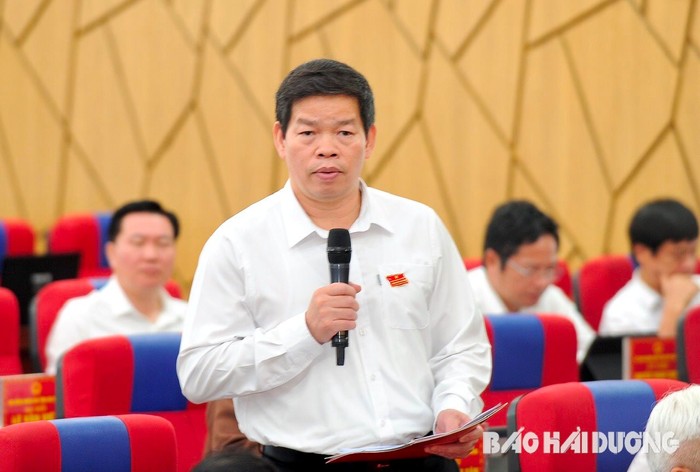 Ông Lương Văn Việt - Giám đốc Sở Giáo dục và Đào tạo Hải Dương trình bày tại kỳ họp (Ảnh: Báo Hải Dương)