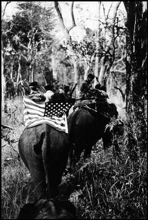 Quân đội Mỹ hành quân trên lưng voi và được chùm quốc kỳ Mỹ, phi công Mỹ sẽ chỉ bắn những ai di chuyển trên voi mà không có biểu tượng này, đó chỉ có thể là lính Việt cộng.