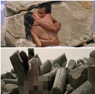 Một số cảnh nóng của Mạc Tiểu Kỳ trong phim với bối cảnh ghềnh đá (ảnh trên) được cho là giống một cảnh ân ái trong một bộ phim nghệ thuật của Việt Nam "Bi, đừng sợ!" (ảnh dưới) của đạo diễn Phan Đăng Di.