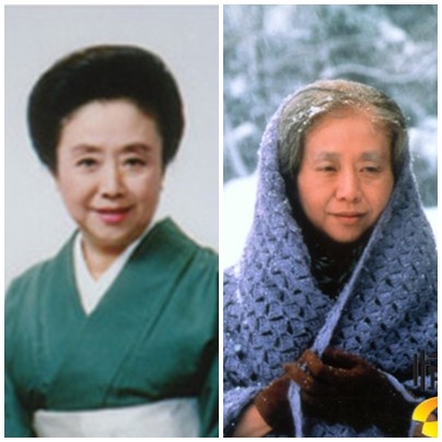 Nữ diễn viên Nobuko Otawa (trái) với Oshin lúc về già (phải).
