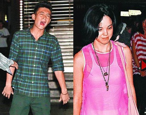 Trần Quán Hy (trái) và Đới Canh Linh (phải) bị bắt gặp cùng đi xem phim tối 10/6. Ảnh. Apple Daily.