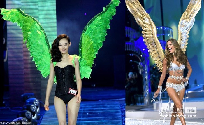 Một sự so sánh giữa một người mẫu Trung Quốc tại cuộc thi với người mẫu Alexander – Ambrosio tại show thời trang Victoria Secret 2009.