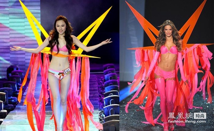 Một người mẫu Trung Quốc tại cuộc thi với người mẫu Alexander – Ambrosio tại show thời trang Victoria Secret 2010.