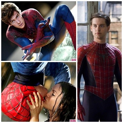 Người nhện Peter Parker qua sự thể hiện của các nam tài tử Hollywood: Andrew Garfield (trên), Adan Brody (dưới) và Tobey Maguire (ngoài cùng).