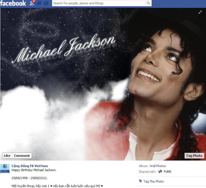 Cư dân facebook tưởng nhớ ngày sinh nhật của ông vua nhạc Pop Michael Jackson (29/8/1958 - 29/8/2012).