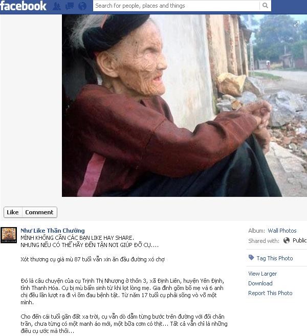 Cụ Trịnh Thị Nhượng năm nay đã 87 tuổi ở Thanh Hóa,bị lòa bẩm sinh nhưng vẫn phải dò dẫm ăn xin đầu đường xó chợ.