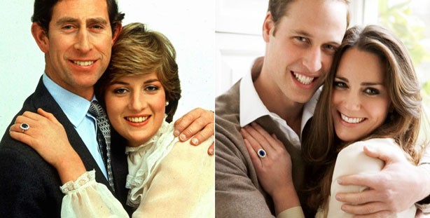 Bức hình so sánh hai thế hệ của Hoàng gia Anh: Thái tử Charles bên công nương Diana (trái), hoàng tử William và công nương Kate.