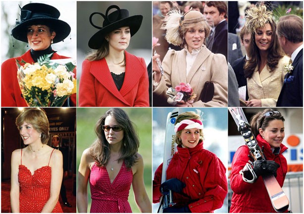Những bức hình so sánh về phong cách ăn mặc của công nương Diana và cô con dâu Kate Middleton.