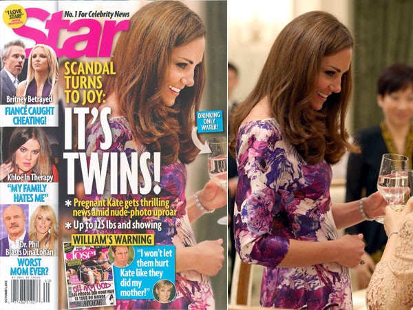 Hình so sánh giữa ảnh bìa báo (trái) và ảnh gốc của công nương Kate.