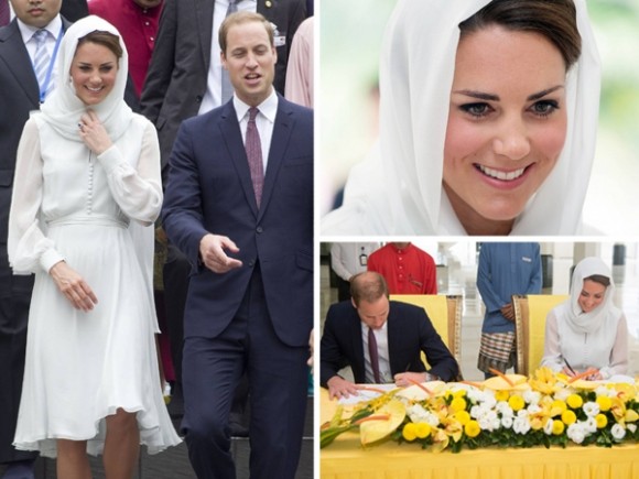Công nương Kate Middleton cũng thể hiện thái độ trọng thị đối với văn hóa bản địa khi choàng một tấm khăn chùm đầu khi cùng chồng thăm thánh đường Hồi giáo Assyakirin ở Malaysia.