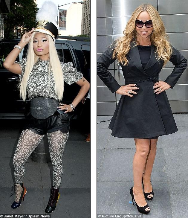 Nicki Minaj và Mariah Carey xuất hiện tại buổi thử giọng đầu tiên ở American Idol 2012. Ảnh Splash/Xclusive.