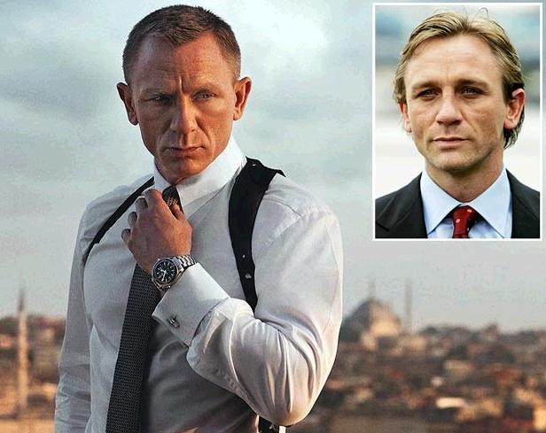 Nam tài tử Daniel Craig trước đây (ảnh nhỏ) với mái tóc lãng tử đang đối mặt với hiện tượng hói đầu. Ảnh. The Sun.