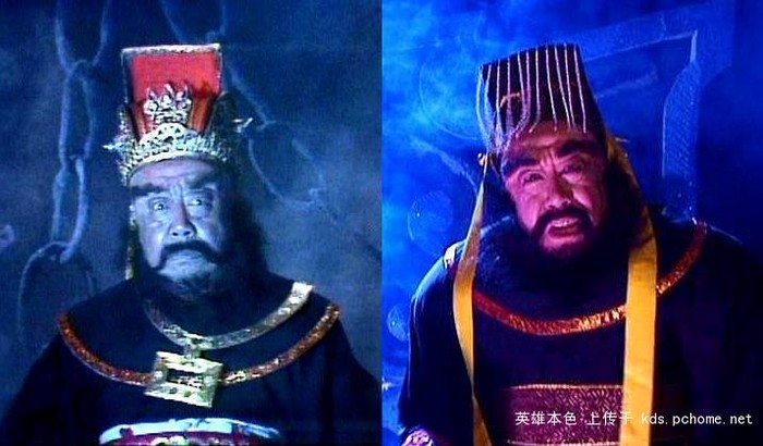 Tạo hình nhân vật Diêm Vương của nghệ sĩ Lưu Giang trong phần 1 (trái) quay năm 1986 và phần 2 năm 2000.