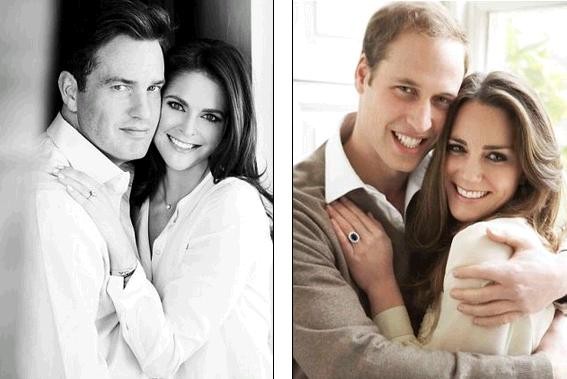 Bức hình chụp chung của cặp đôi hoàng gia Thụy Điển Madeleine - O'Neil (trái) và hoàng gia Anh William - Kate Middleton.