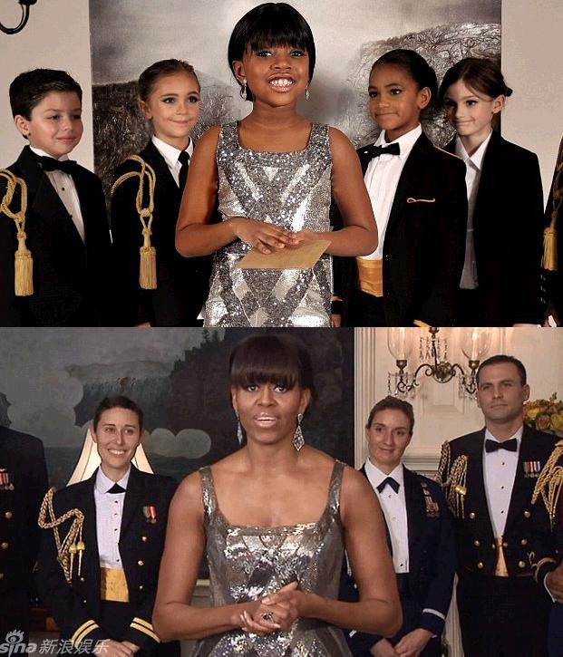Cô nhóc này đang cố tạo dáng sao cho giống đệ nhất phu nhân nước Mỹ, bà Michelle Obama với chiếc váy của Naeem Khan khi xướng tên giải thưởng cho Phim xuất sắc nhất.