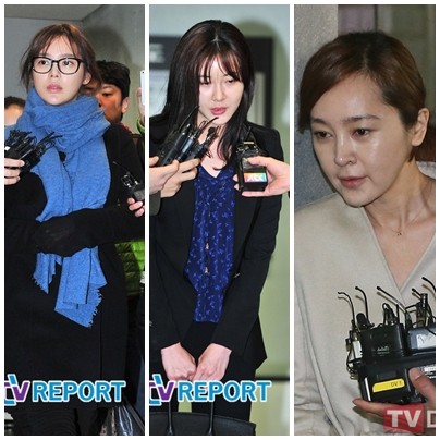Ba người đẹp trong phiên tòa xét xử đầu tiên về sử dụng quá liều chất Protofol (từ trái qua): Park Si-yeon, Jang Mi In-ae và Lee Seung-yeon.