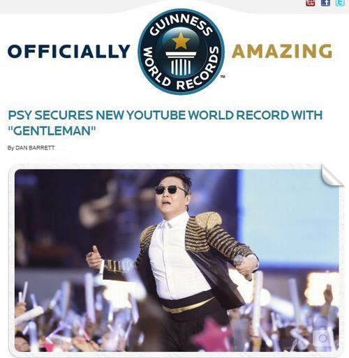 Kỷ lục Guiness lần thứ 4 mà Psy giành được khi vinh danh ca khúc mới Gentleman.