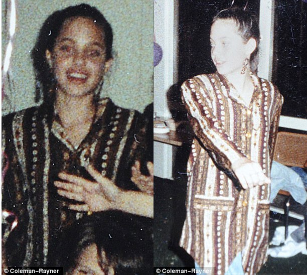 Jolie, năm 12 tuổi với bộ trang phục đầy màu sắc, đang nhảy tại Bat Mitzvah, Los Angeles