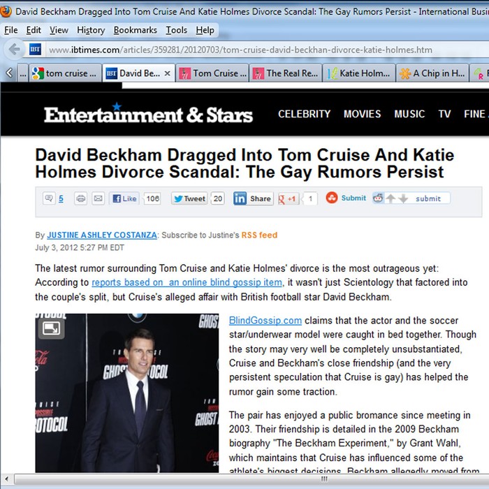 Trang Ibtimes cũng đưa tin: David Beckham "liên quan" đến vụ ly hôn của Tom Cruise và Katie Holmes