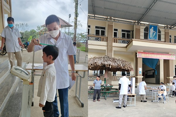 Trường phổ thông dân tộc bán trú Tiểu học - Trung học cơ sở Hồng Thái khám sức khỏe cho các em học sinh vào đầu năm học. (Ảnh: Nhà trường cung cấp)