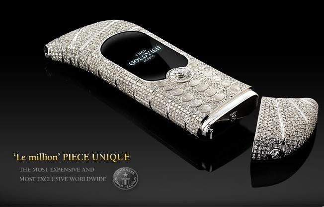 Goldvish “Le million” : Hiện đang là một trong chiếc di động đắt giá nhất thế giới. Chiếc điện thoại triệu đô này được nhà thiết kế Emmanuel Gueit gắn vào loại kim cương tuyệt hảo VVS-1 với số lượng 120 carat. Để sở hữu điện thoại này bạn phải bỏ ra số tiền là 1 triệu USD.